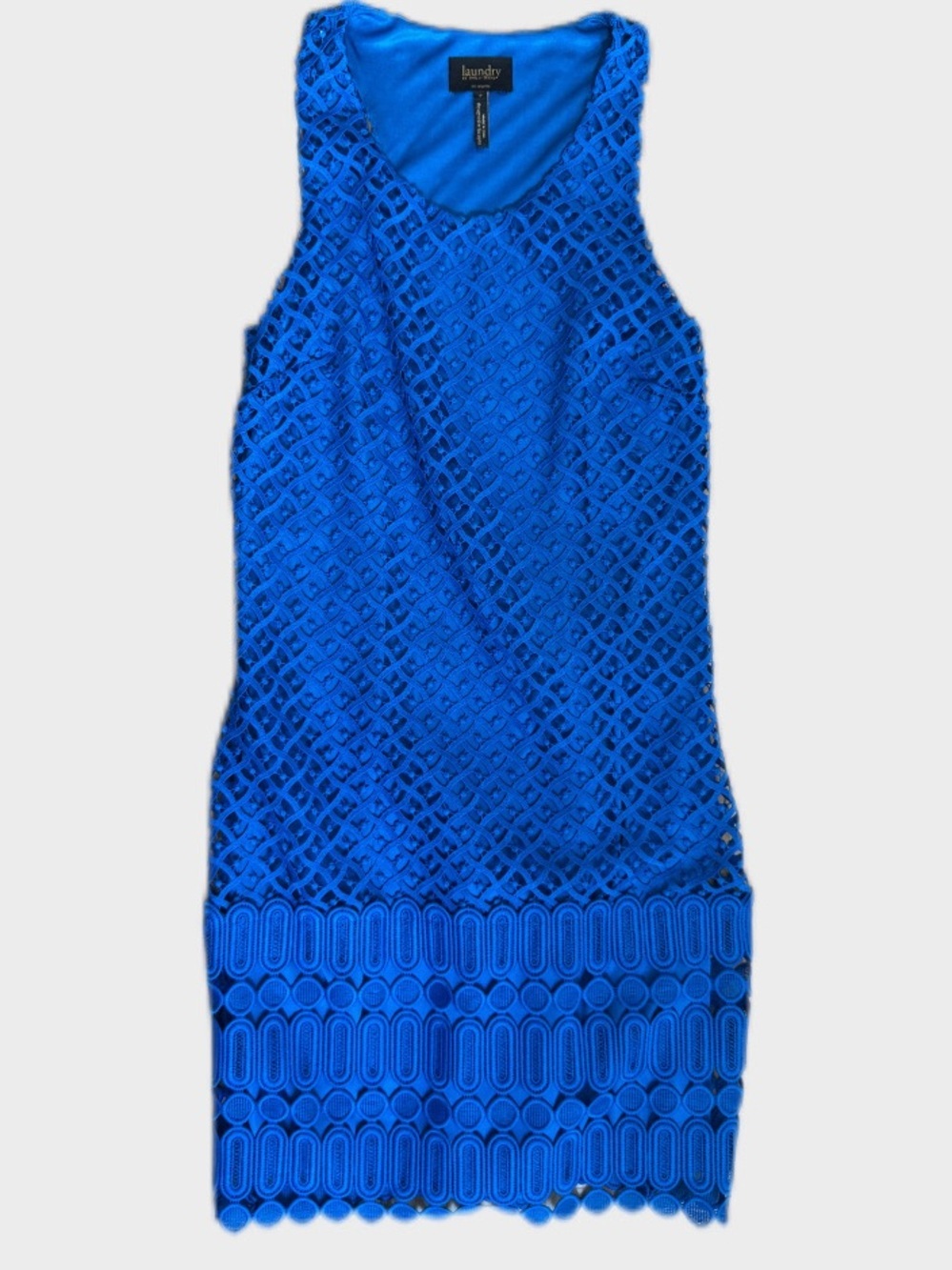 Laundry by Shelli Segal Cobalt Blue Geometric Crochet Lace Overlay Shift Dress